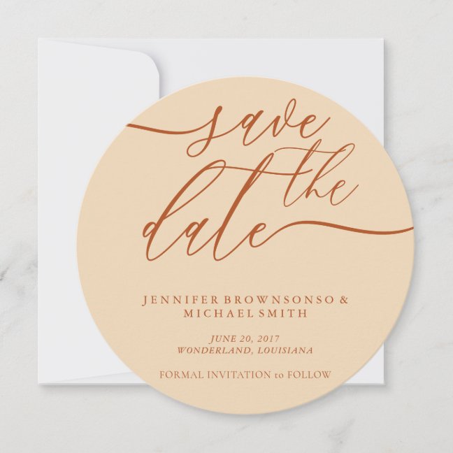 Terracotta Wedding Save Date Photo Calligraphy Save The Date