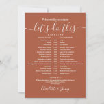 Terracotta Wedding Schedule Timeline Card<br><div class="desc">This stylish terracotta wedding schedule timeline can be personalized with your wedding details in chic lettering. Designed by Thisisnotme©</div>