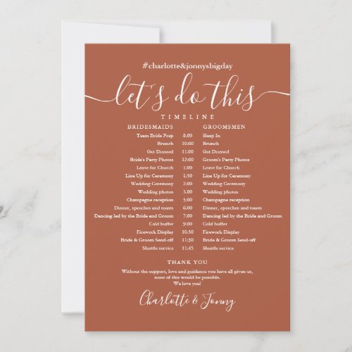 Terracotta Wedding Schedule Timeline Card