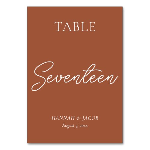 Terracotta Wedding Seventeen Table Number