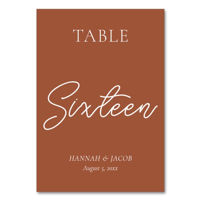 Terracotta Wedding Sixteen Table Number (Front)