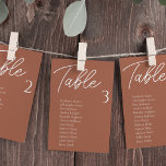 Terracotta Wedding Table Seating Chart Cards<br><div class="desc">Modern Burnt Orange Wedding Table Seating Chart Cards are the perfect finishing touch for your wedding reception. Guide your guests to their seats with this unique seating chart. The cards are perfect for hanging or displaying on a board or wall. The design features a minimal script font with elegant san...</div>