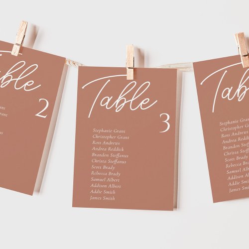 Terracotta Wedding Table Seating Chart Cards