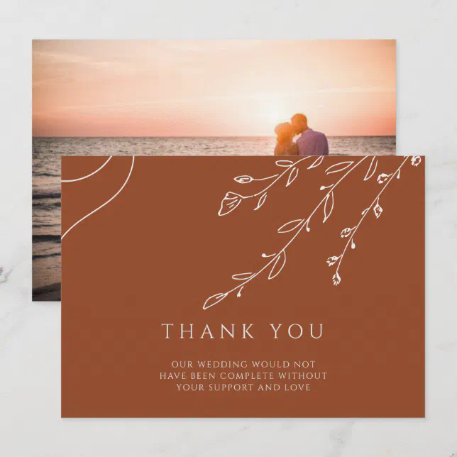 Terracotta Wedding Thank You Card with Photo | Zazzle