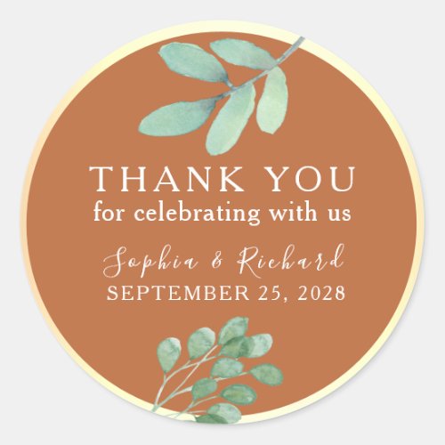 Terracotta Wedding Thank You Classic Round Sticker