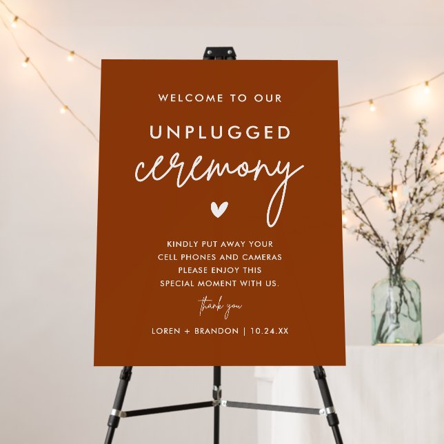 Terracotta Wedding Unplugged Ceremony Sign (In Situ (Stand))