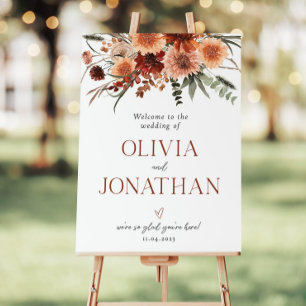 Terracotta Wedding Welcome Sign, Fall Floral Welco Foam Board