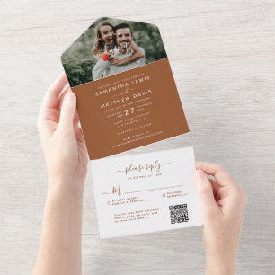 Terracotta Wedding with option to RSVP QR Code All In One Invitation