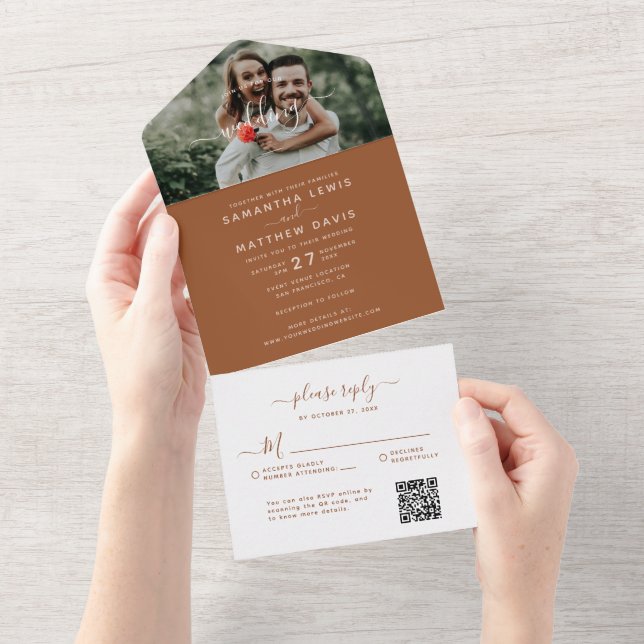 Terracotta Wedding with option to RSVP QR Code All In One Invitation (Tearaway)