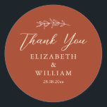 Terracotta Weddings Thank You Classic Round Sticker<br><div class="desc">Minimalist terracotta weddings thank you sticker</div>