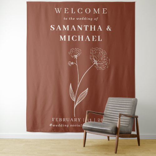 Terracotta Welcome to the wedding cotton Flower Tapestry