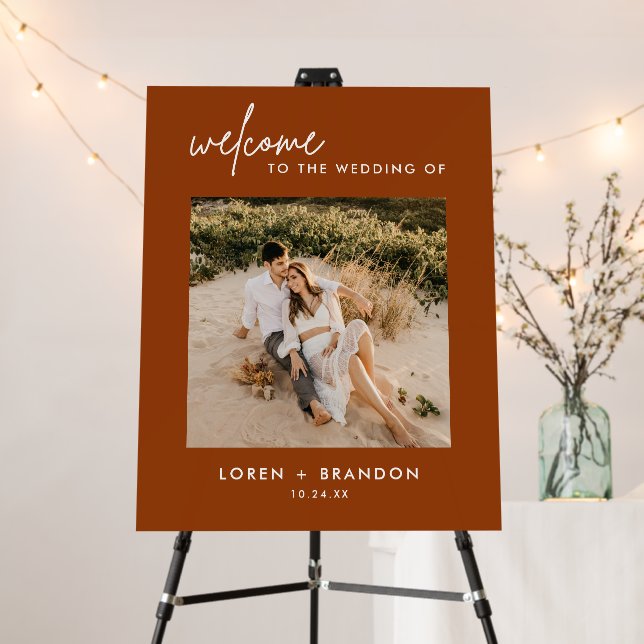 Terracotta Welcome To the Wedding Square Photo Foam Board (In Situ (Stand))