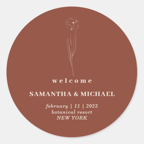 Terracotta Welcome Wedding line flower Classic Round Sticker