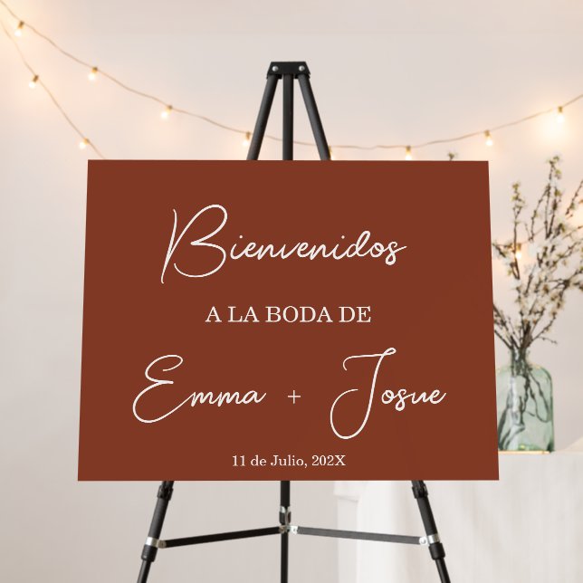 Terracotta welcome wedding sign in spanish (In Situ (Stand))