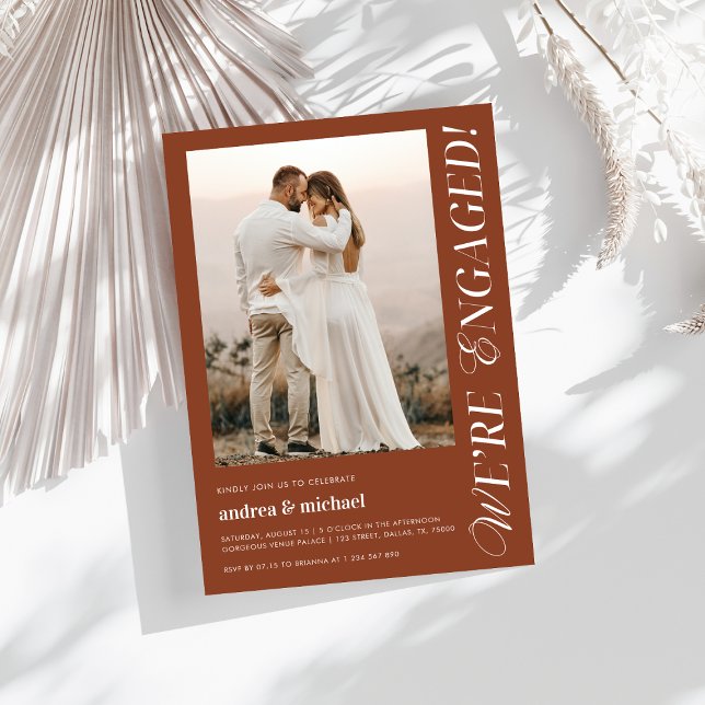 Terracotta We're Engaged Modern Engagement Photo Invitation (Creator Uploaded)