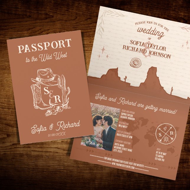 Terracotta Western Wedding Destination Passport Invitation (Creator Uploaded)