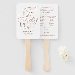 Terracotta Whimsical Calligraphy Wedding Programs Hand Fan