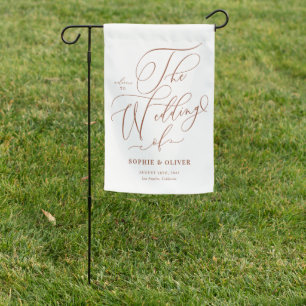 Terracotta Whimsical Calligraphy Wedding Welcome Garden Flag