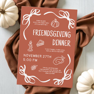 Terracotta Whimsical Hand Drawn Bow Friendsgiving Invitation