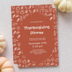 Terracotta Whimsical Hand Drawn Thanksgiving Party Invitation