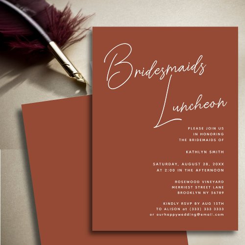 Terracotta Whimsical Script Bridesmaids Luncheon Invitation