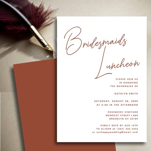 Terracotta Whimsical Script Bridesmaids Luncheon Invitation