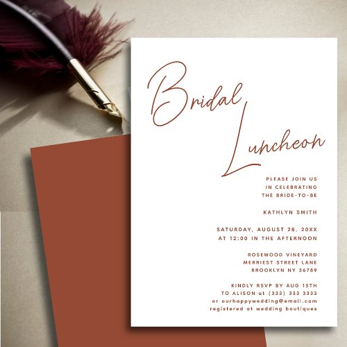 Terracotta Whimsical Script Chic Bridal Luncheon Invitation