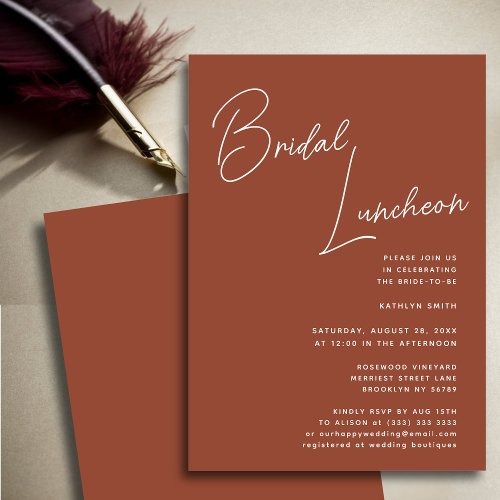 Terracotta Whimsical Script Chic Bridal Luncheon Invitation