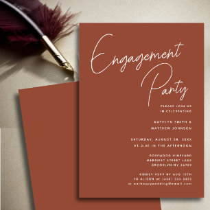 Terracotta Whimsical Script Chic Engagement Party Invitation
