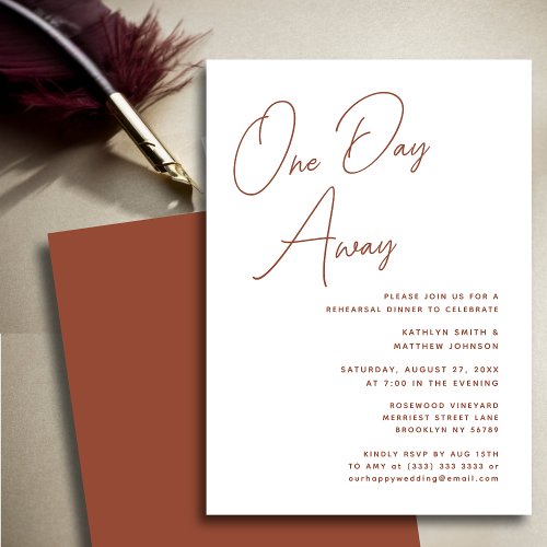 Terracotta Whimsical Script Chic One Day Away Invitation