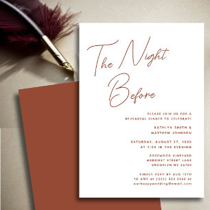 Terracotta Whimsical Script Chic The Night Before Invitation