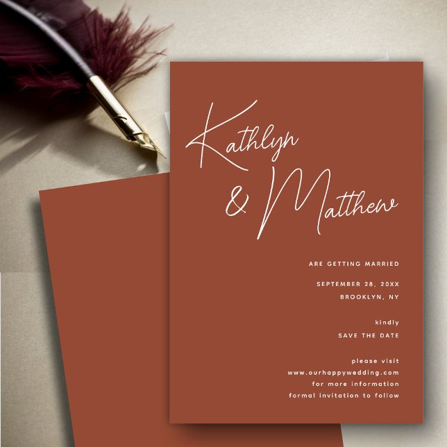 Terracotta Whimsical Script Minimalist Modern  Save The Date (Creator Uploaded)