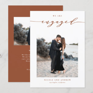 Terracotta Whimsical Script Photo Engagement Announcement