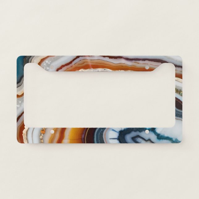  Terracotta White Black Blue Gold Agate Geode License Plate Frame (Front)