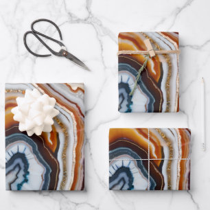  Terracotta White Black Blue Gold Agate Geode Wrapping Paper Sheets