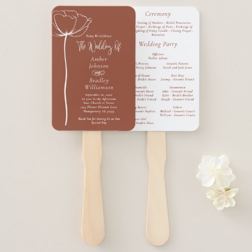 Terracotta White Bold Rustic Modern Floral Program Hand Fan