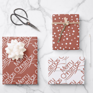 Terracotta, white Christmas typography and dots Wrapping Paper Sheets