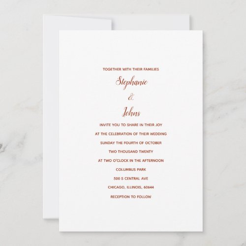 Terracotta White Classic Minimal 2024 Wedding Invitation
