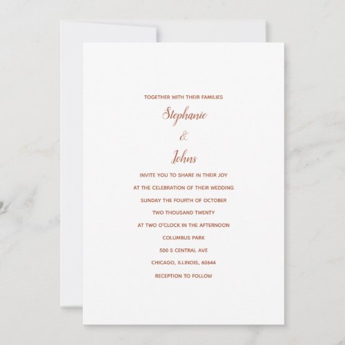 Terracotta White Classic Minimalist 2024 Wedding Invitation