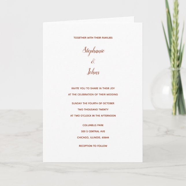 Terracotta White Classic Simple Minimal Wedding Invitation (Front)