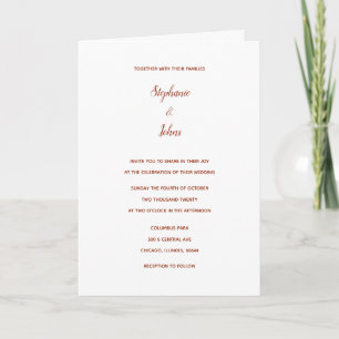 Terracotta White Classic Simple Minimal Wedding Invitation