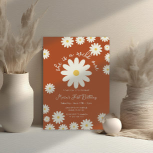 Terracotta White Daisy She is a Wild ONE Birthday Invitation