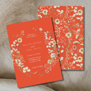 Terracotta White Flora Boho Wildflower Wedding Invitation