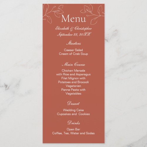 Terracotta White Floral Botanical Wedding Menu