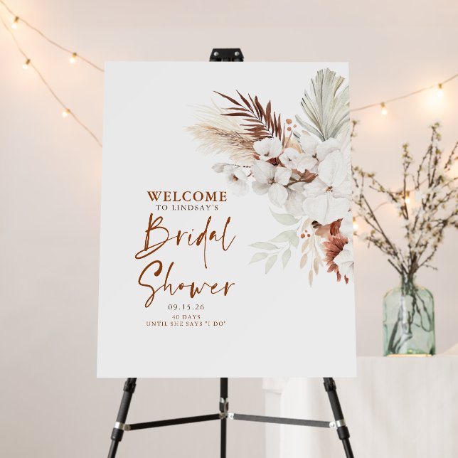 Terracotta White Floral Bridal Shower Welcome Sign (In Situ (Stand))