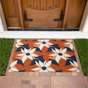 Terracotta White Floral Elegant Doormat