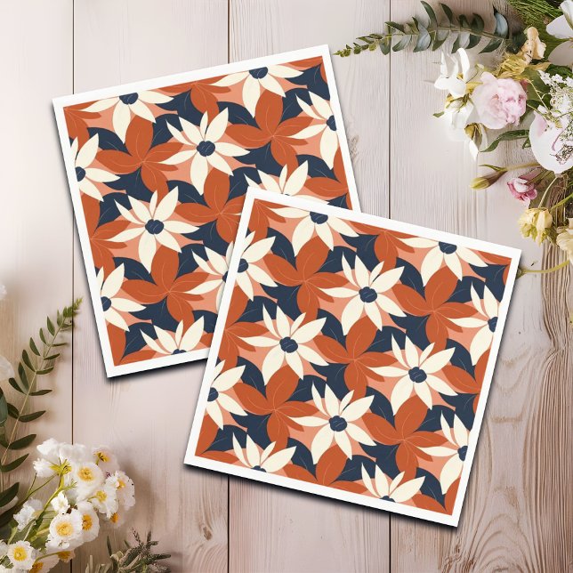 Terracotta White Floral Elegant Napkins (Creator Uploaded)