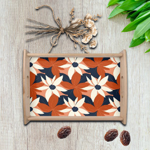 Terracotta White Floral Elegant Serving Tray
