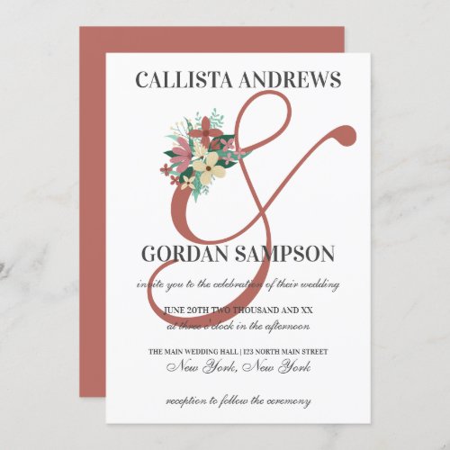 Terracotta White Floral Greenery Ampersand Wedding Invitation