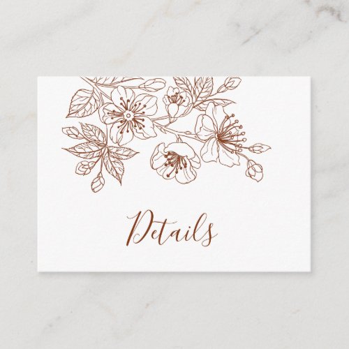 Terracotta White Floral Line Art Wedding Details Enclosure Card